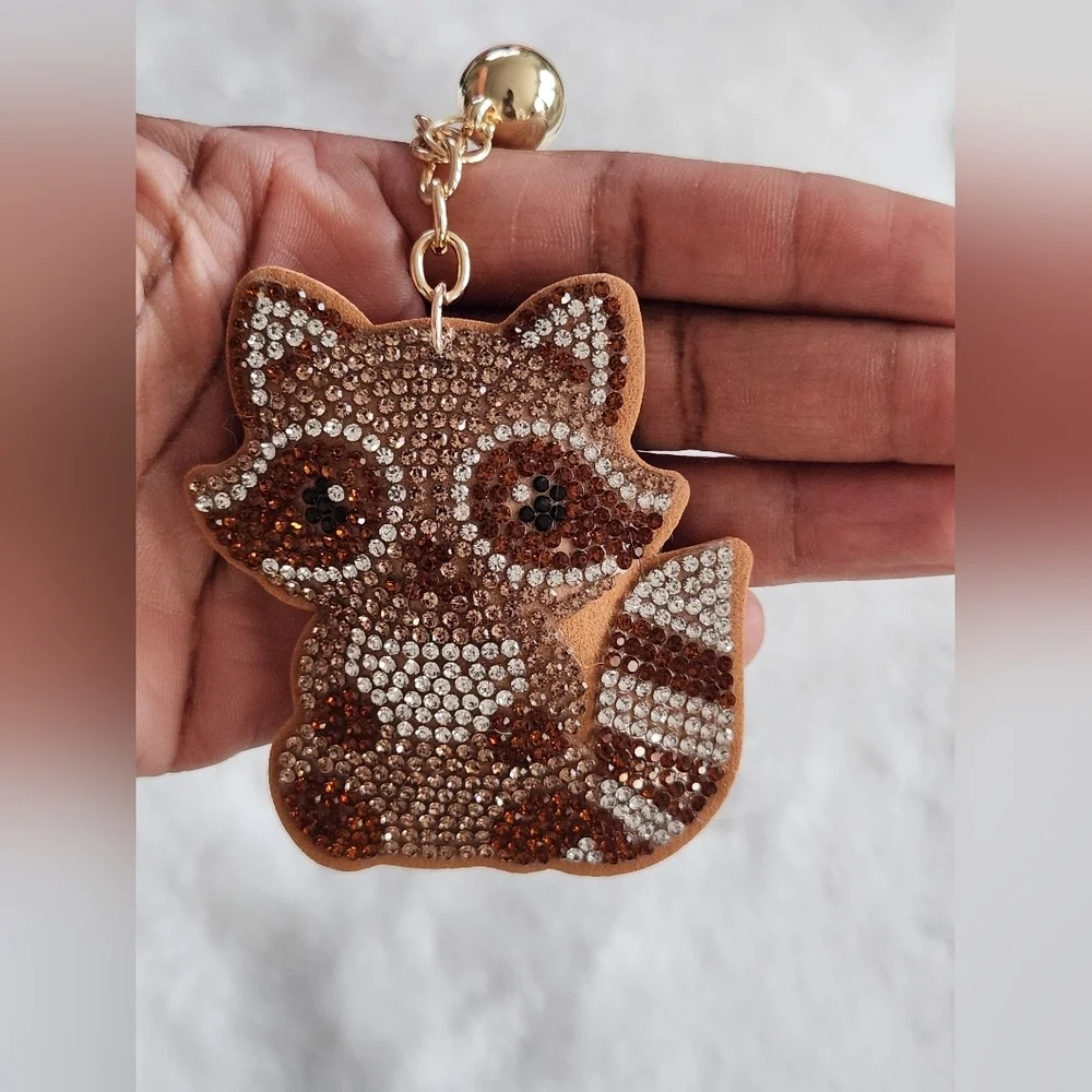 Rhinestone Raccoon Keychain with Tassel Bag Charm